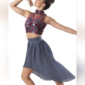 Weissman "Landslide" 6759 Floral Embellished Sleeveless Top & Pleated Skirt Set